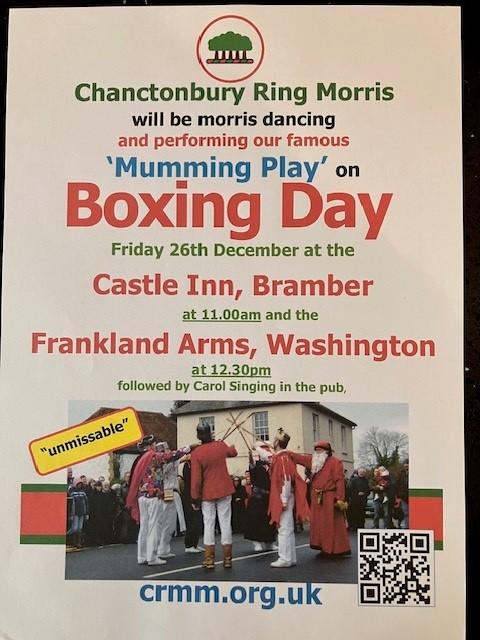 Boxing Day Morris Dancing & 'Mumming Play',12:30pm , Washington, West Sussex (outside the Frankland Arms pub) 